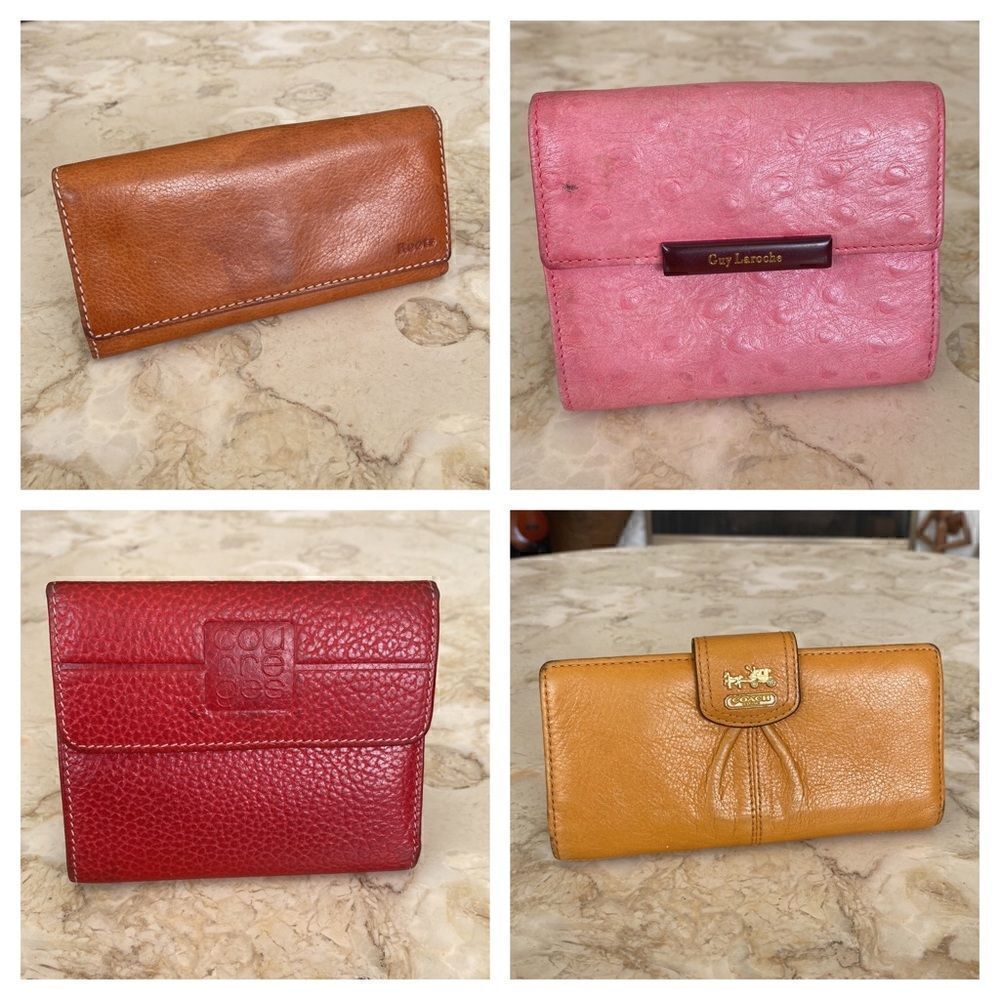 Roots / Coach / Courreges / Guy Laroche Leather Wallets Bundle of 4